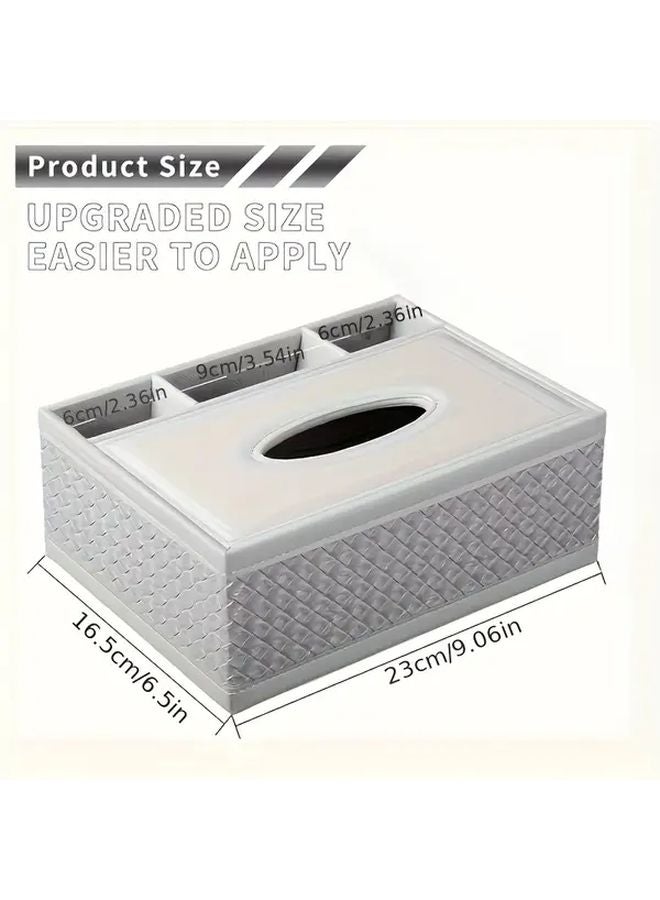 منظم علب المناديل الجلدية الصناعية متعددة الوظائف باللون الأبيض حامل جهاز التحكم عن بعد مخزن المناديل - Image 3